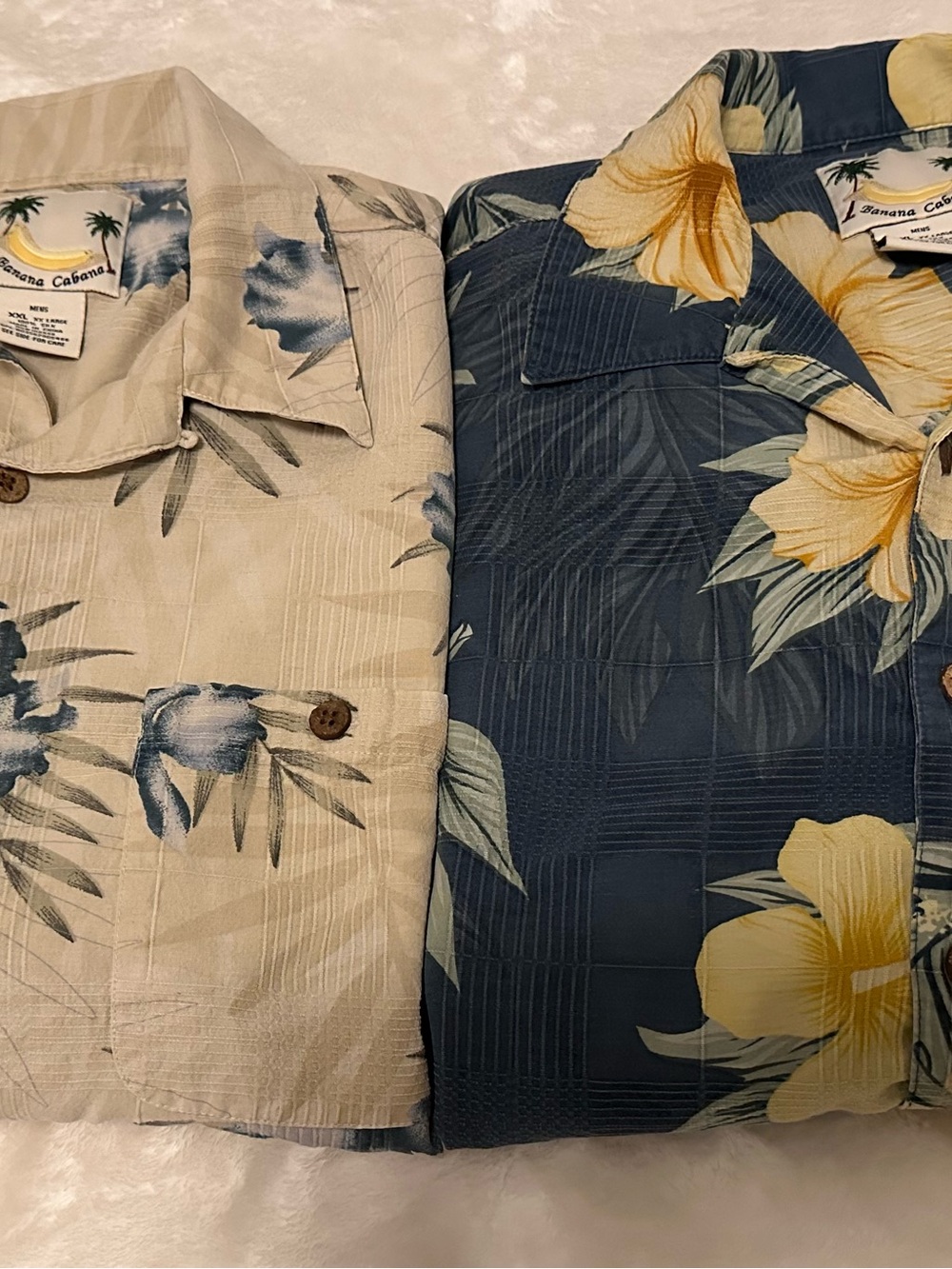 2 Banana Cabana Men's Short-Sleeve Floral Hawaiian 100% Silk Shirts size XXL